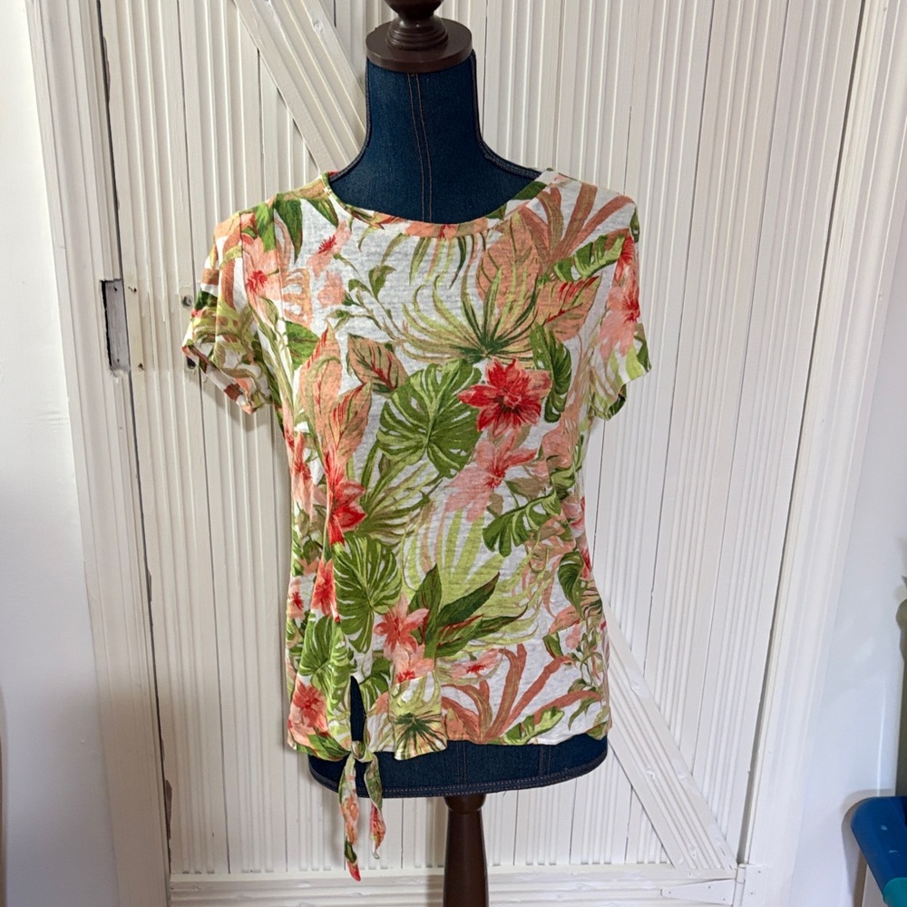 J jill love linen tropical t shirt size xs